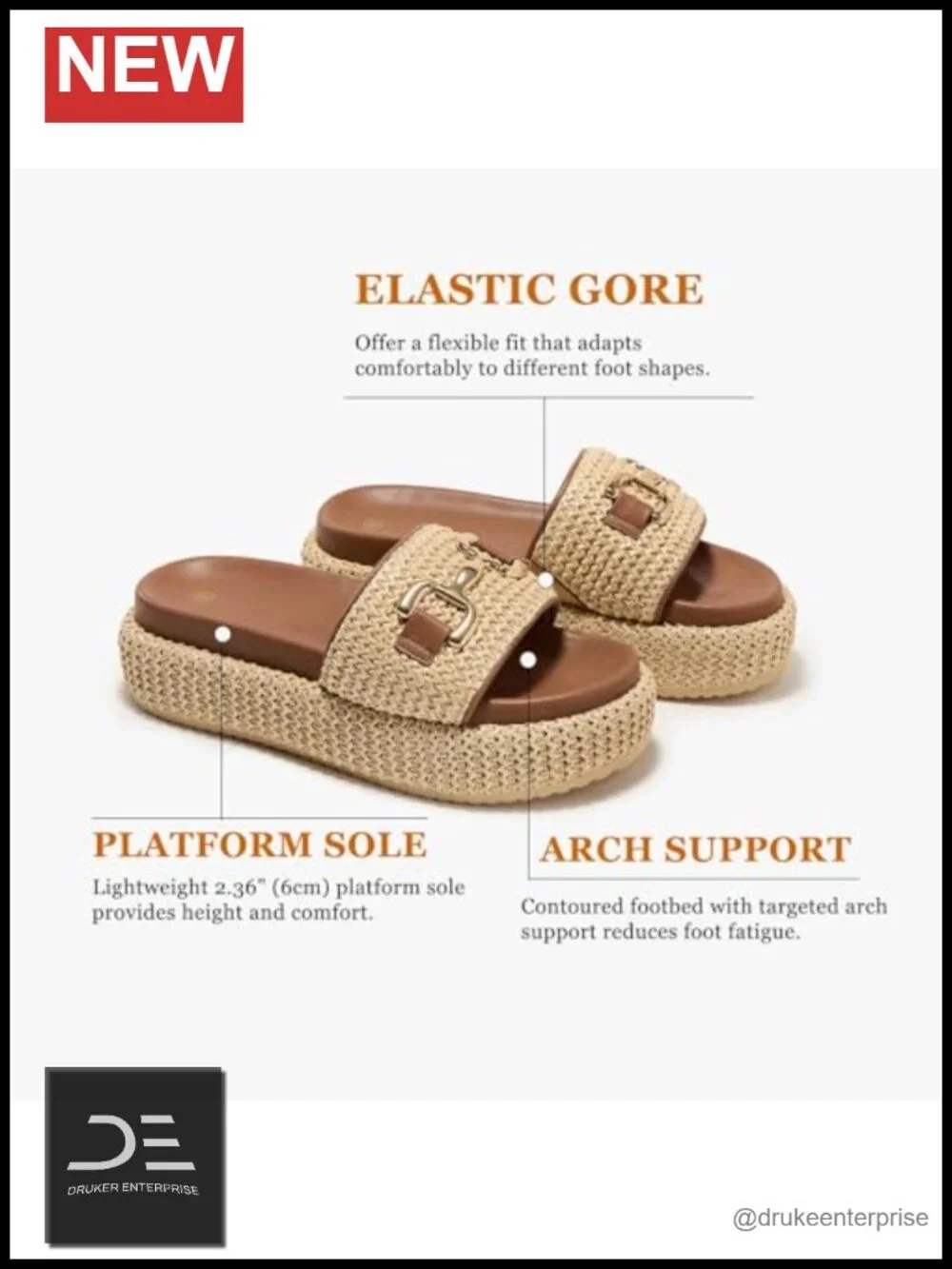 Woven Raffia Platform Sandals Espadrilles Slip On Boho Straw Slides